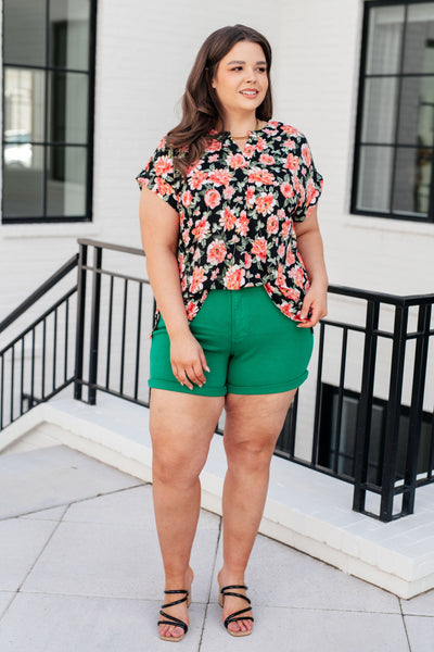 Lizzy Cap Sleeve Top in Black and Coral Floral Southern Soul Collectives