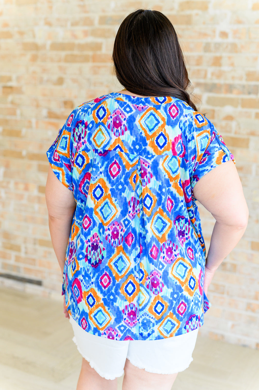 Lizzy Cap Sleeve Top in Blue and Magenta Ikat Southern Soul Collectives