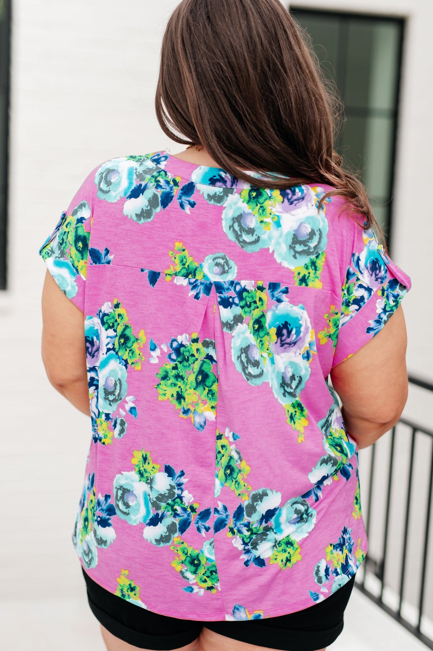 Lizzy Cap Sleeve Top in Coral and Blue Floral Southern Soul Collectives