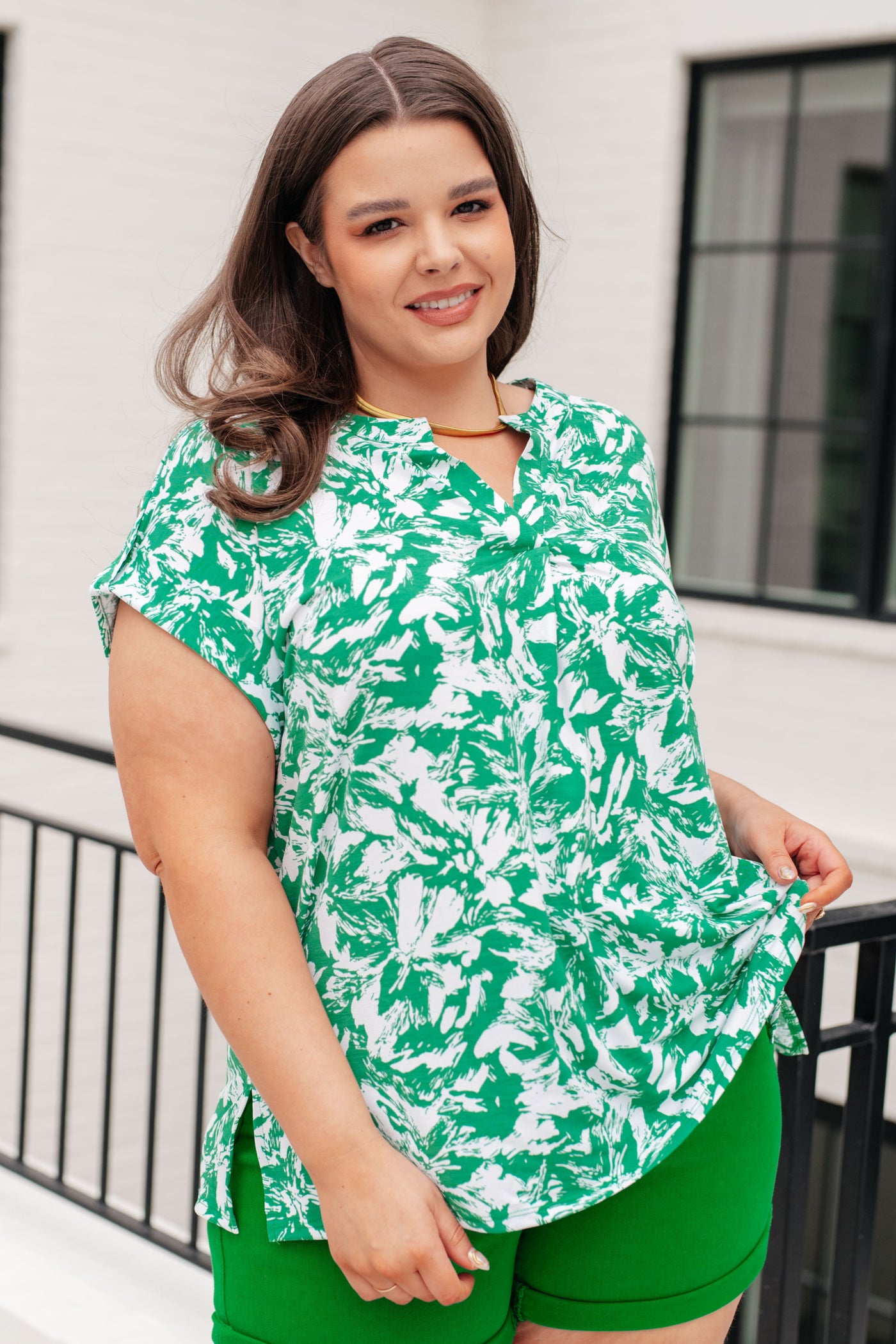 Lizzy Cap Sleeve Top in Emerald and White Floral Southern Soul Collectives