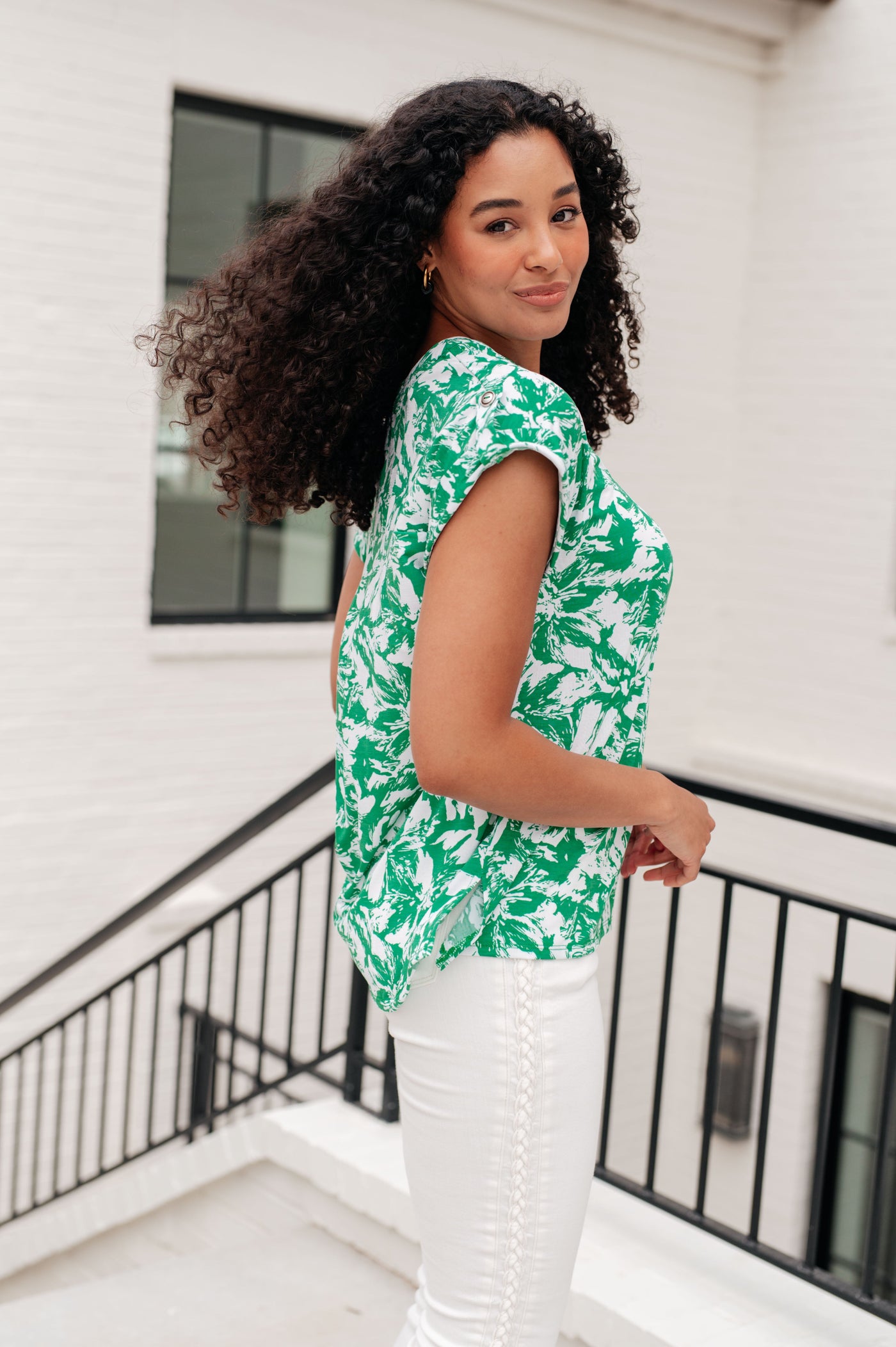 Lizzy Cap Sleeve Top in Emerald and White Floral Southern Soul Collectives