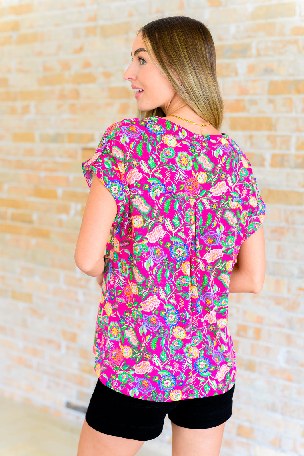 Lizzy Cap Sleeve Top in Fuchsia and Green Floral Paisley Southern Soul Collectives