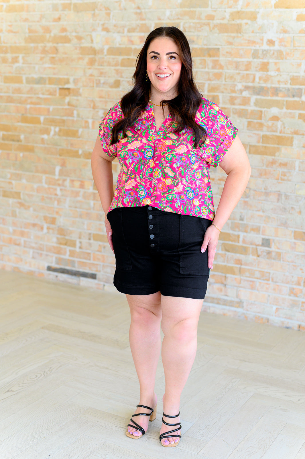 Lizzy Cap Sleeve Top in Fuchsia and Green Floral Paisley Southern Soul Collectives