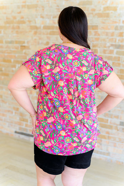 Lizzy Cap Sleeve Top in Fuchsia and Green Floral Paisley Southern Soul Collectives