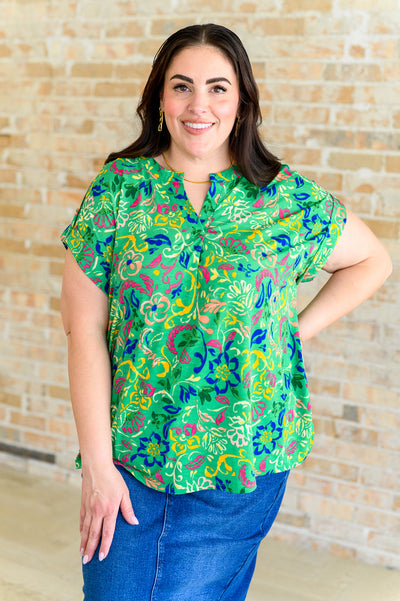 Lizzy Cap Sleeve Top in Green and Royal Watercolor Floral Southern Soul Collectives