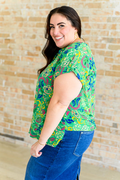 Lizzy Cap Sleeve Top in Green and Royal Watercolor Floral Southern Soul Collectives