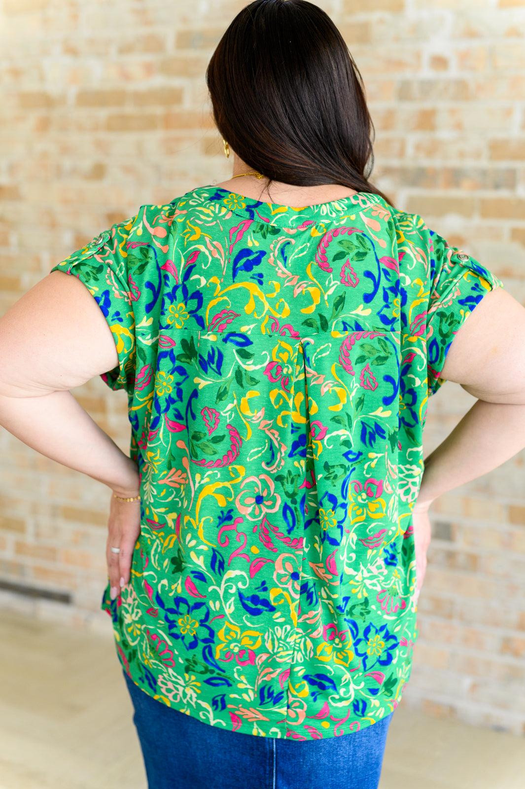 Lizzy Cap Sleeve Top in Green and Royal Watercolor Floral Southern Soul Collectives