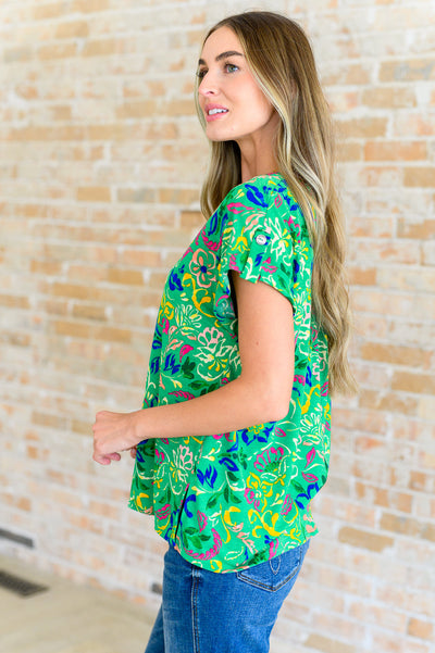 Lizzy Cap Sleeve Top in Green and Royal Watercolor Floral Southern Soul Collectives