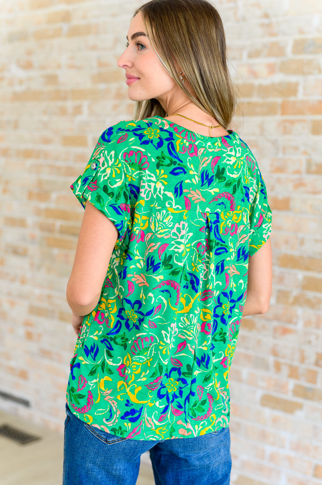 Lizzy Cap Sleeve Top in Green and Royal Watercolor Floral Southern Soul Collectives