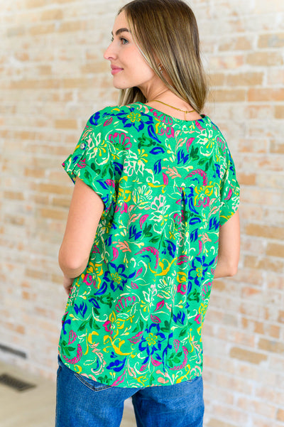 Lizzy Cap Sleeve Top in Green and Royal Watercolor Floral Southern Soul Collectives