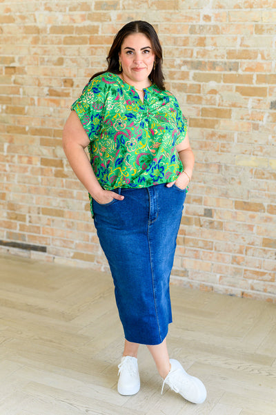 Lizzy Cap Sleeve Top in Green and Royal Watercolor Floral Southern Soul Collectives