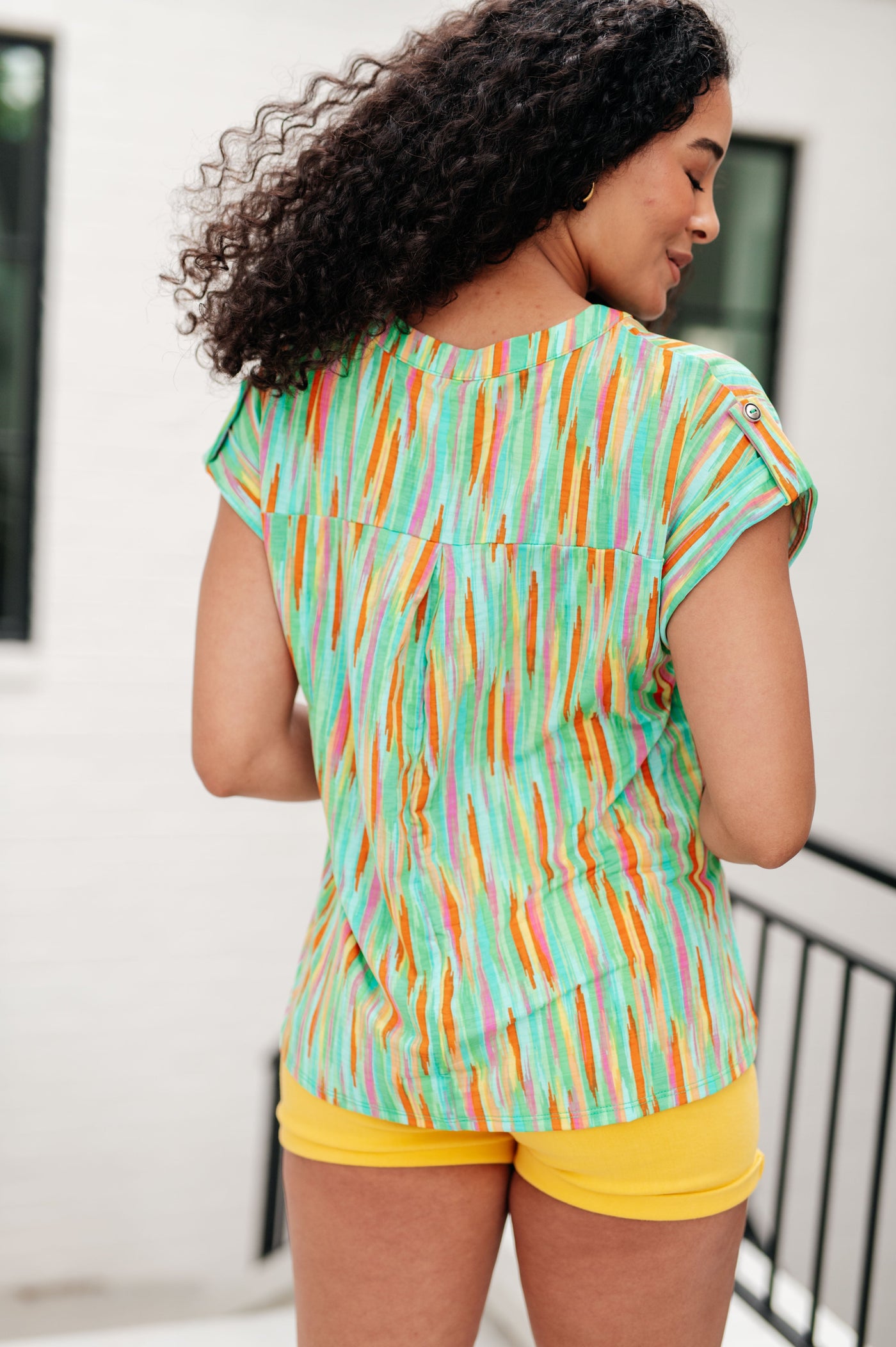 Lizzy Cap Sleeve Top in Lime and Emerald Multi Stripe Southern Soul Collectives