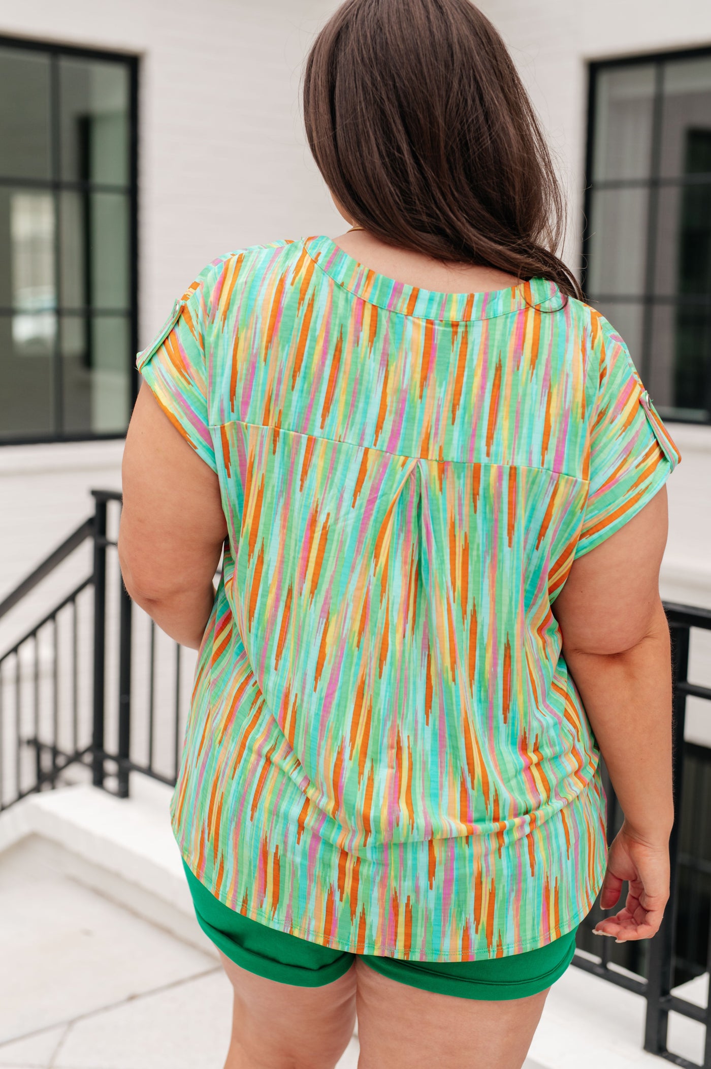 Lizzy Cap Sleeve Top in Lime and Emerald Multi Stripe Southern Soul Collectives