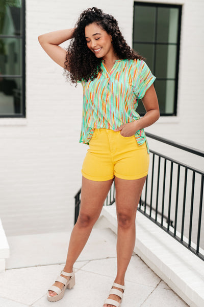 Lizzy Cap Sleeve Top in Lime and Emerald Multi Stripe Southern Soul Collectives