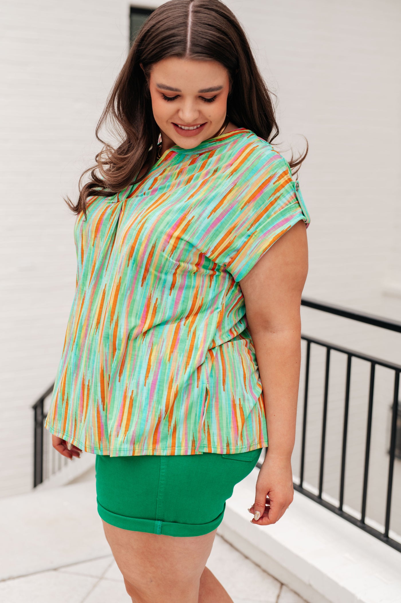 Lizzy Cap Sleeve Top in Lime and Emerald Multi Stripe Southern Soul Collectives