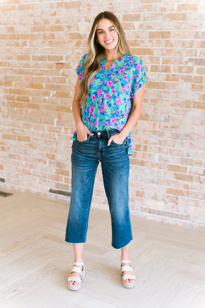 Lizzy Cap Sleeve Top in Mint and Lavender Floral Southern Soul Collectives