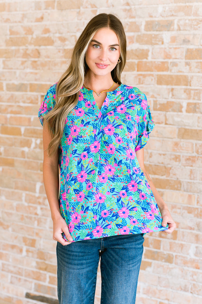 Lizzy Cap Sleeve Top in Mint and Lavender Floral Southern Soul Collectives