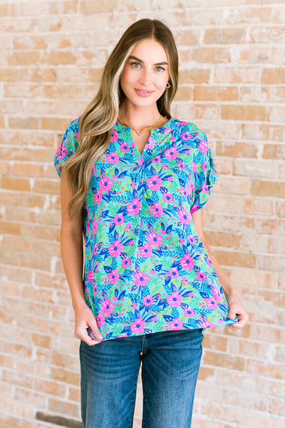 Lizzy Cap Sleeve Top in Mint and Lavender Floral Southern Soul Collectives