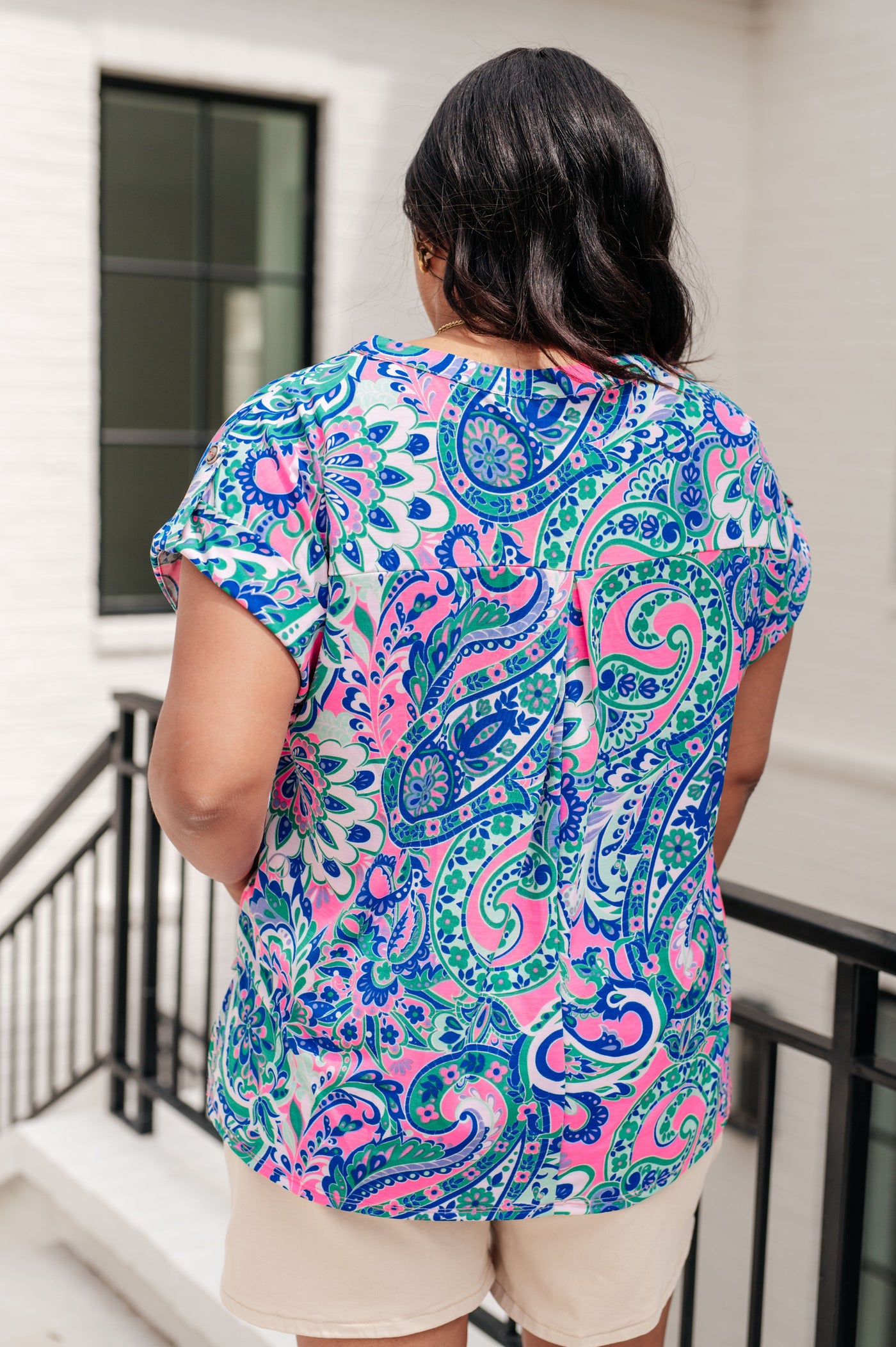 Lizzy Cap Sleeve Top in Pink and Jade Paisley Mix Southern Soul Collectives