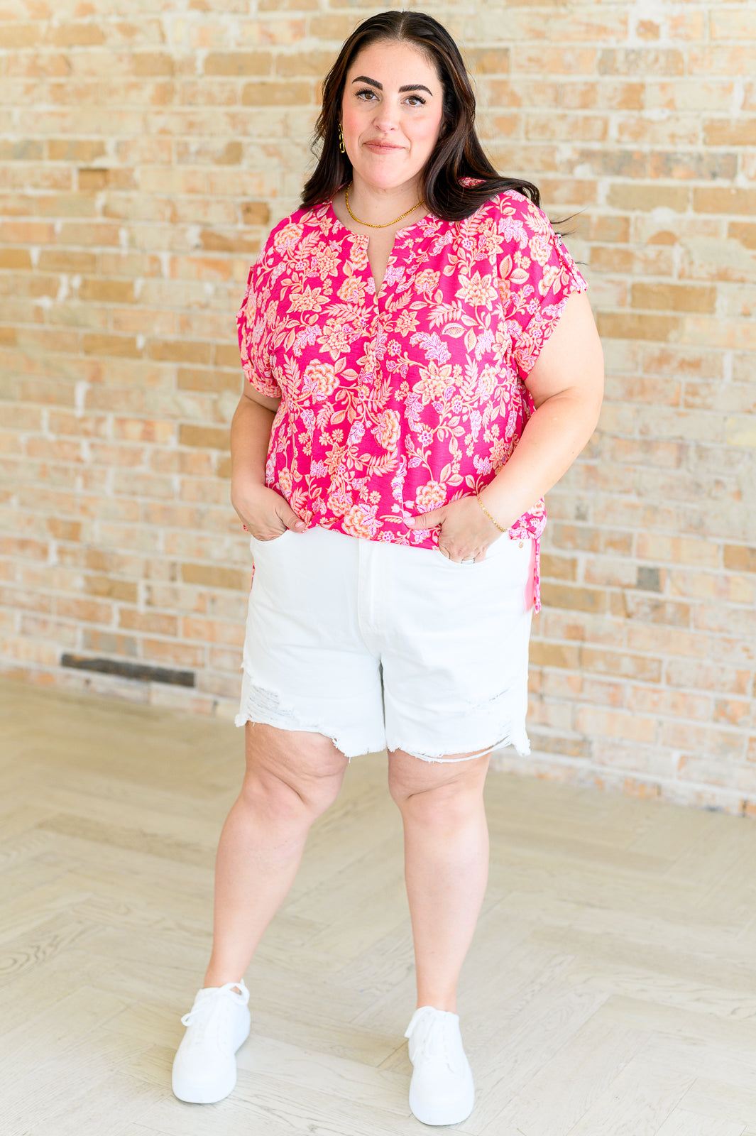 Lizzy Cap Sleeve Top in Pink and Peach Floral Southern Soul Collectives