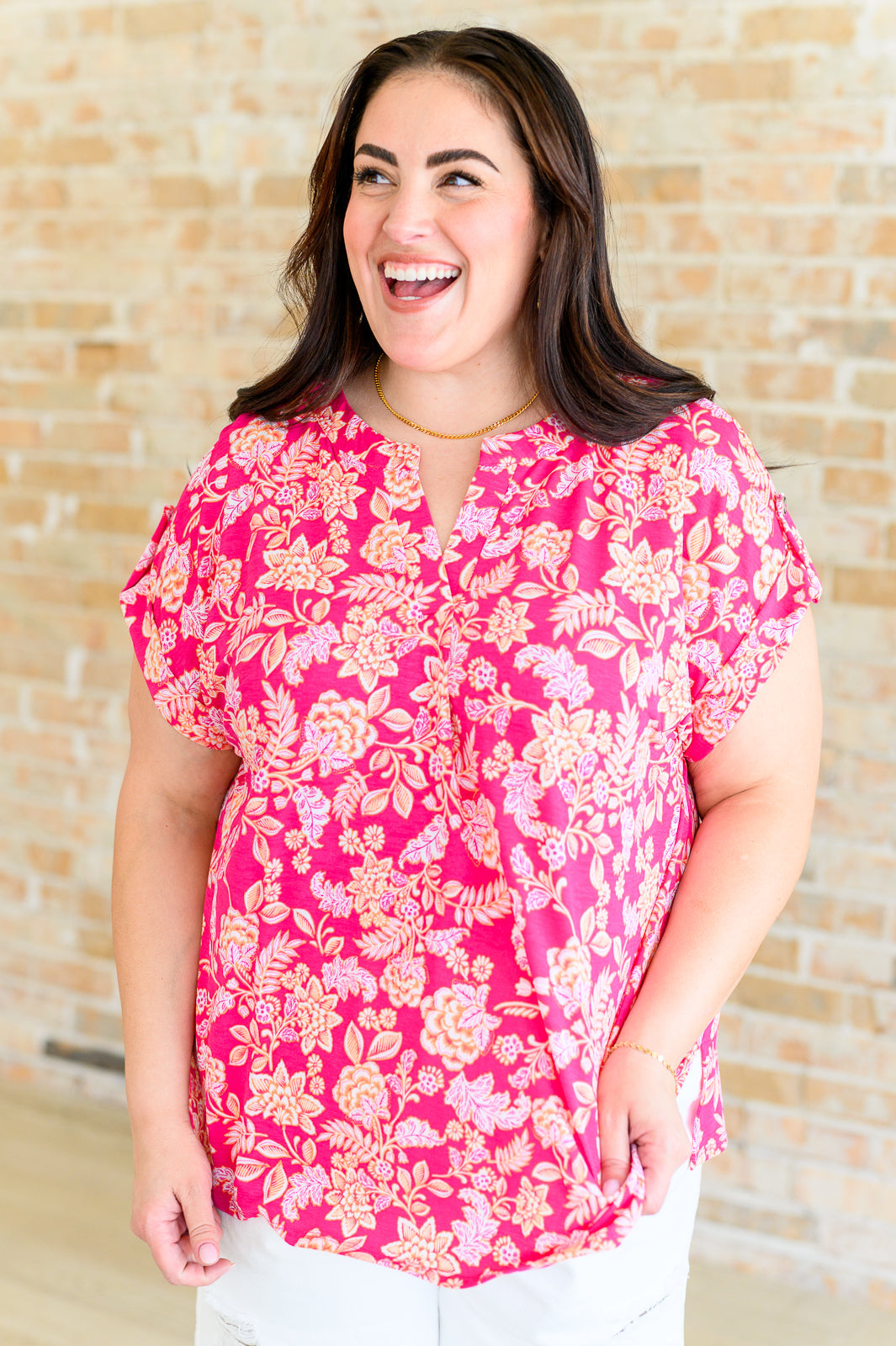 Lizzy Cap Sleeve Top in Pink and Peach Floral Southern Soul Collectives