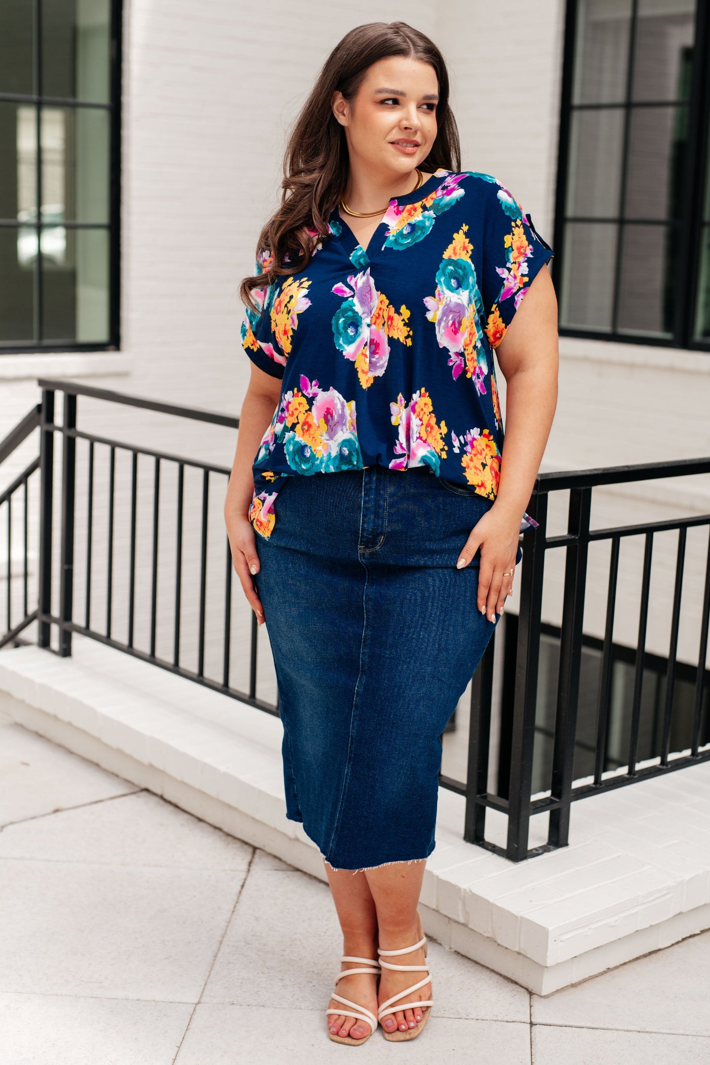 Lizzy Cap Sleeve in Navy and Pastel Bouquet Southern Soul Collectives