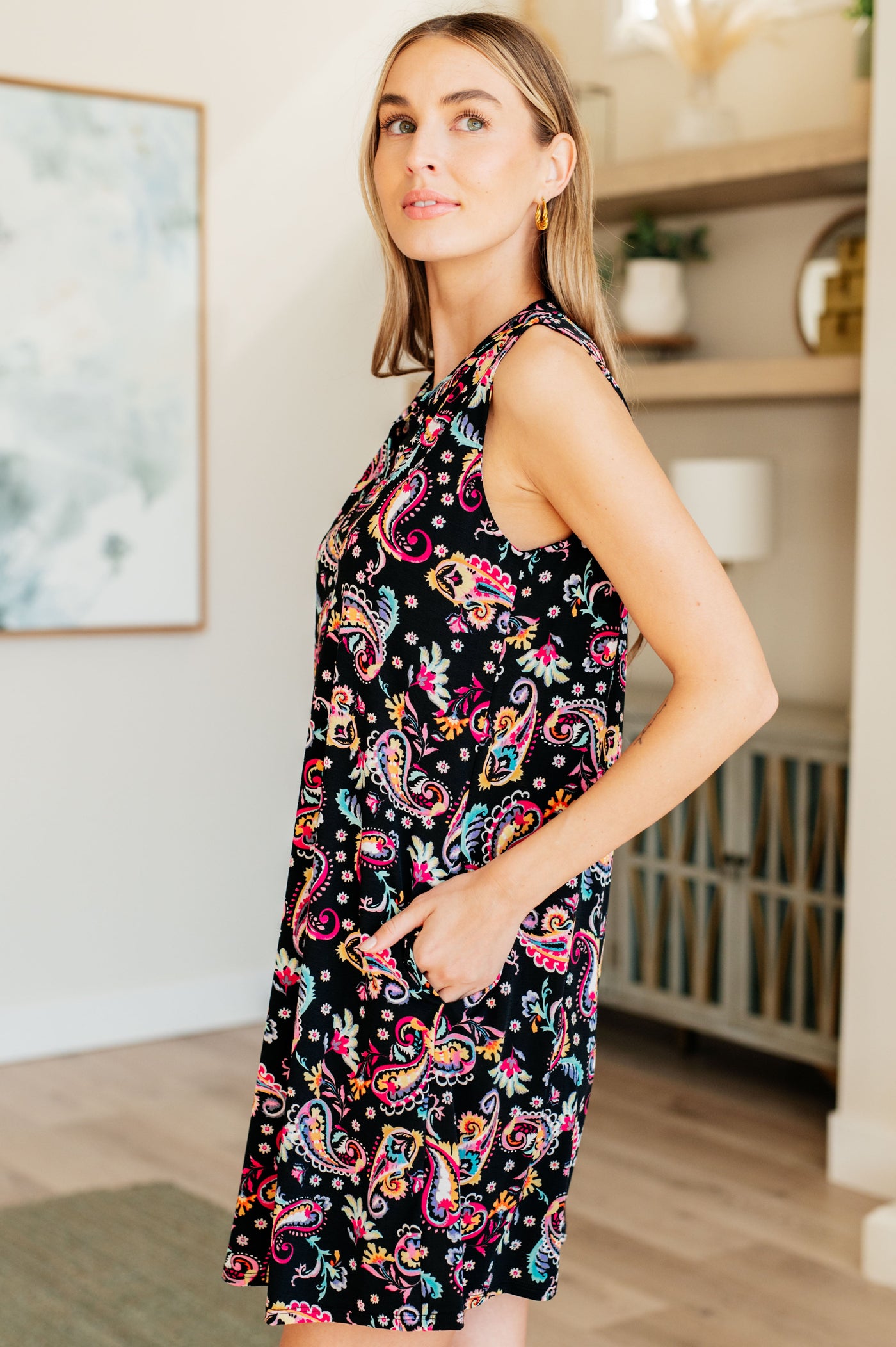 Lizzy Tank Dress in Black and Pink Paisley Southern Soul Collectives