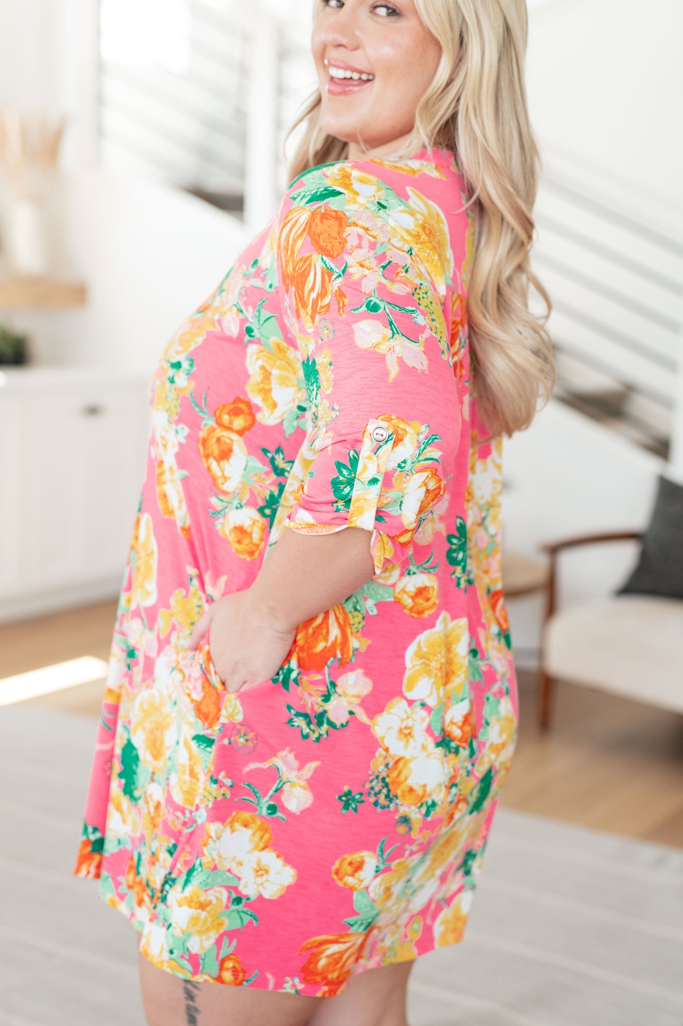 Lizzy Dress in Hot Pink and Yellow Floral Southern Soul Collectives