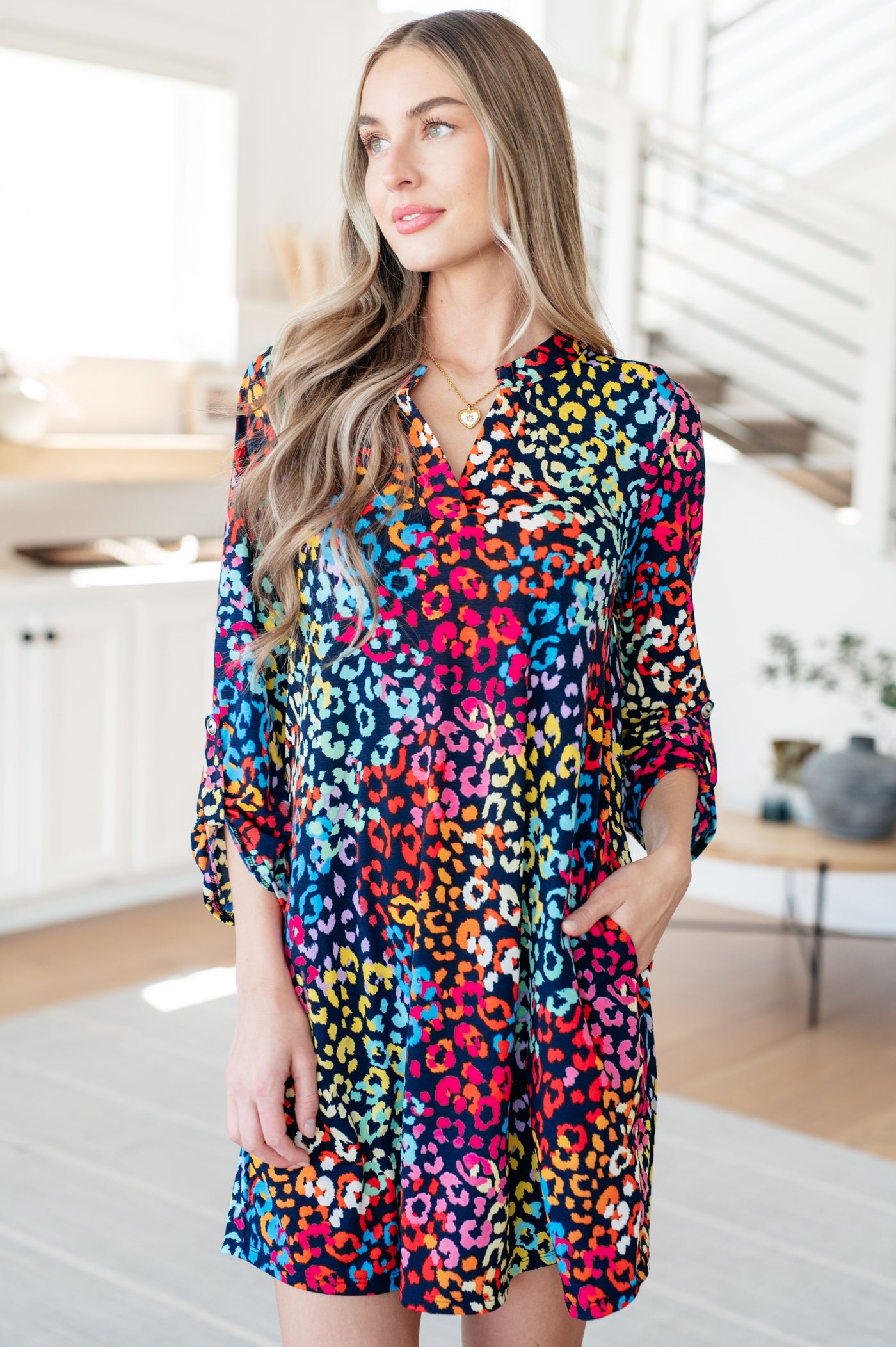 Lizzy Dress in Navy Rainbow Leopard Southern Soul Collectives