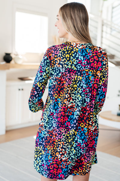 Lizzy Dress in Navy Rainbow Leopard Southern Soul Collectives