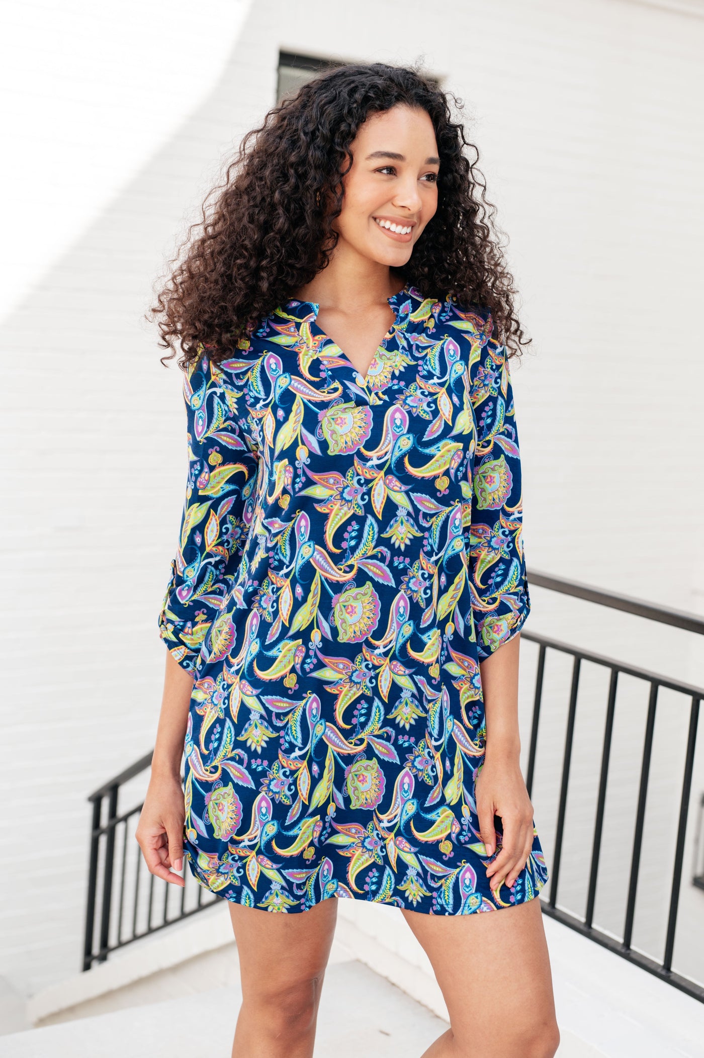 Lizzy Dress in Navy and Bright Paisley Floral Southern Soul Collectives