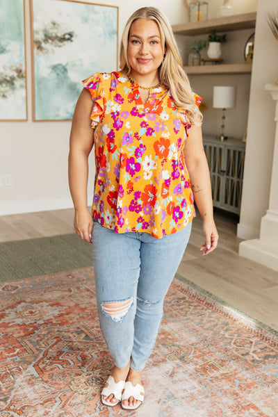 Lizzy Flutter Sleeve Top in Apricot and Red Floral Southern Soul Collectives
