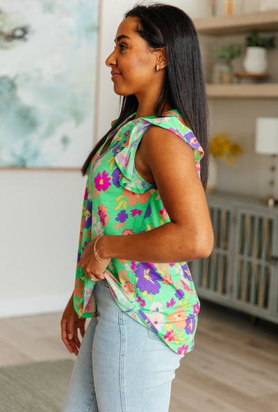 Lizzy Flutter Sleeve Top in Emerald and Purple Floral Southern Soul Collectives