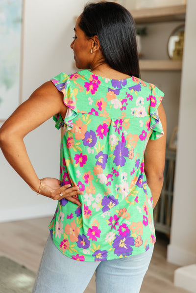 Lizzy Flutter Sleeve Top in Emerald and Purple Floral Southern Soul Collectives