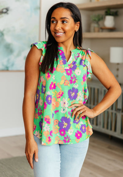 Lizzy Flutter Sleeve Top in Emerald and Purple Floral Southern Soul Collectives
