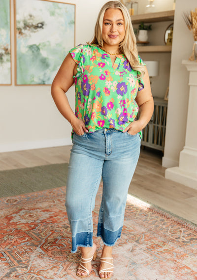 Lizzy Flutter Sleeve Top in Emerald and Purple Floral Southern Soul Collectives