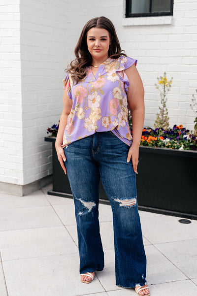 Lizzy Flutter Sleeve Top in Lavender French Floral Southern Soul Collectives
