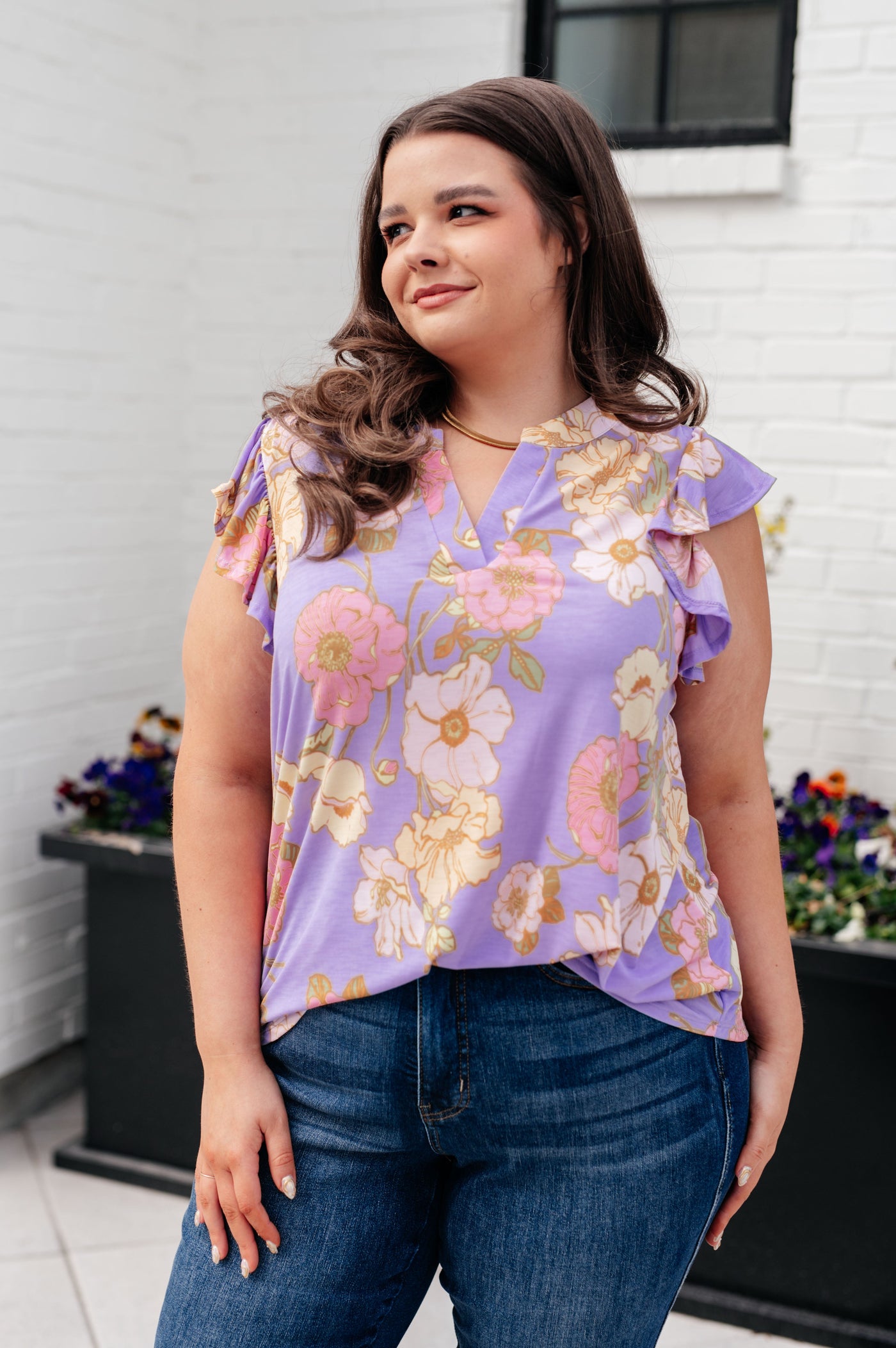 Lizzy Flutter Sleeve Top in Lavender French Floral Southern Soul Collectives