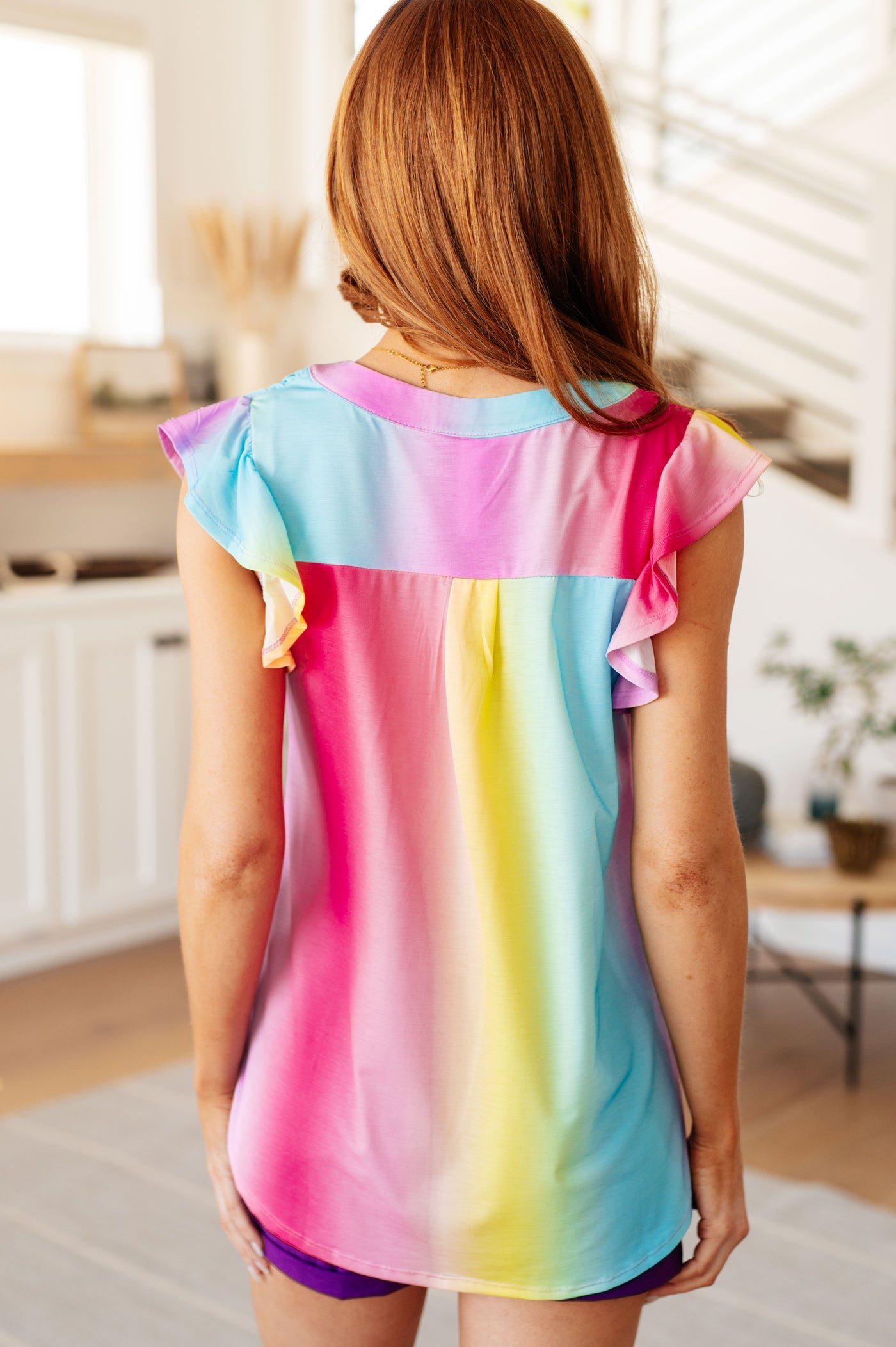 Lizzy Flutter Sleeve Top in Ombre Rainbow Southern Soul Collectives