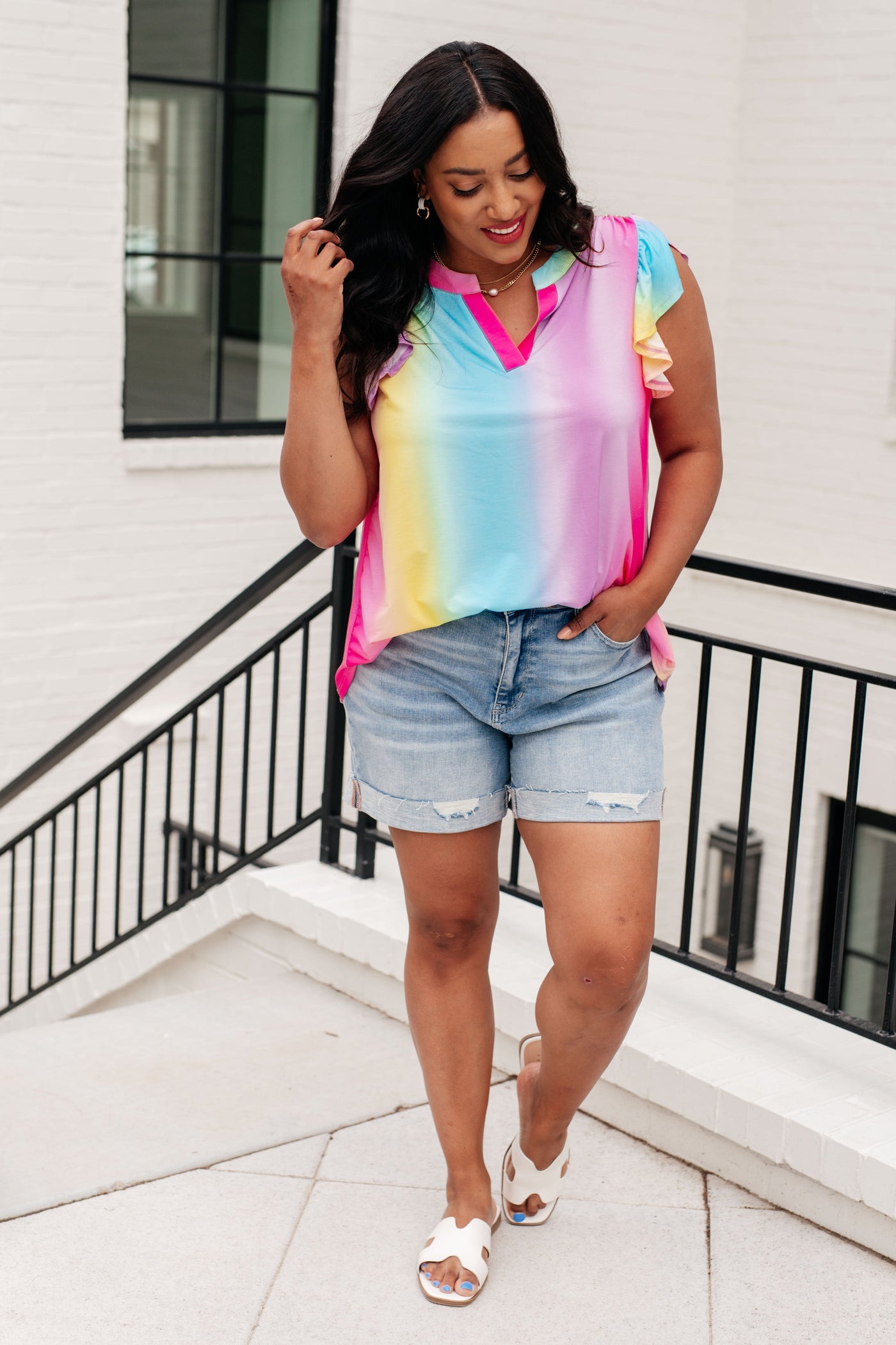 Lizzy Flutter Sleeve Top in Ombre Rainbow Southern Soul Collectives