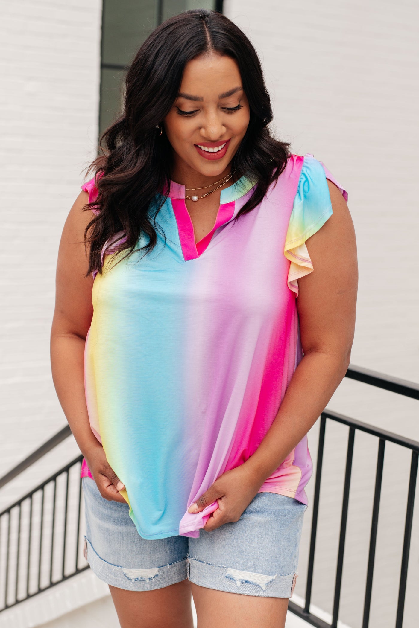 Lizzy Flutter Sleeve Top in Ombre Rainbow Southern Soul Collectives