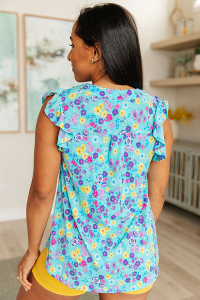 Lizzy Flutter Sleeve Top in Teal and Purple Floral Southern Soul Collectives