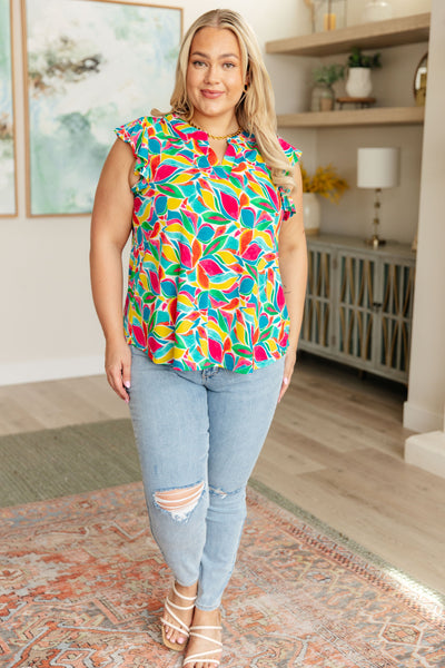 Lizzy Flutter Sleeve Top in Teal and Red Mod Floral Southern Soul Collectives