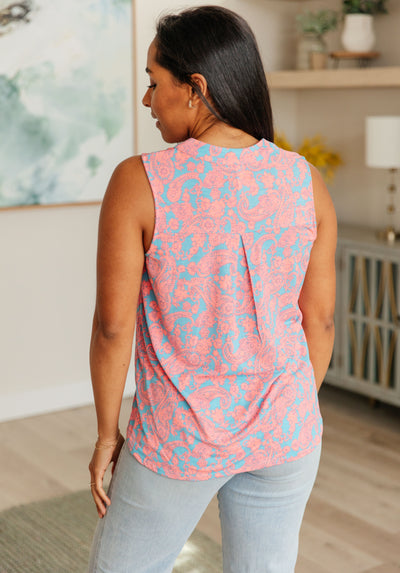 Lizzy Tank Top in Blue and Apricot Paisley Southern Soul Collectives