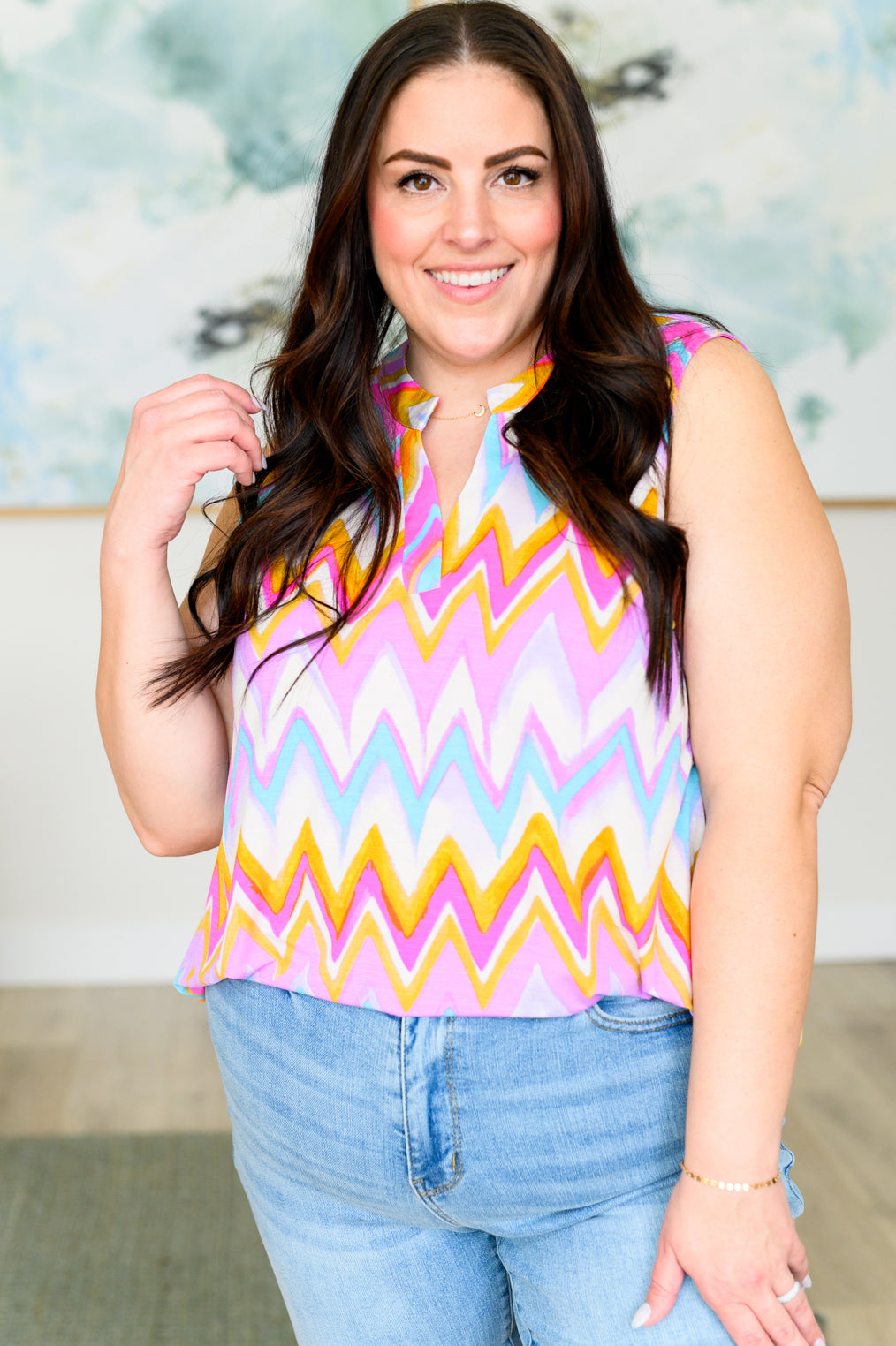 Lizzy Tank Top in Orange Multi Chevron Southern Soul Collectives