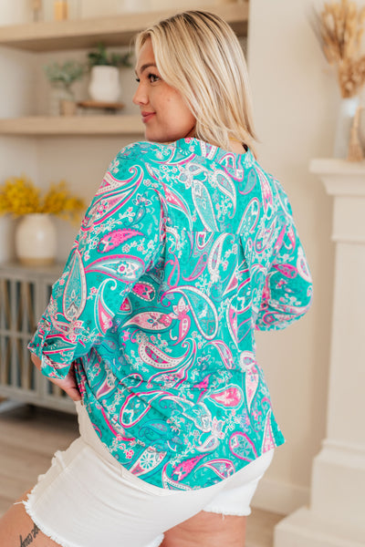 Lizzy Top in Aqua and Pink Paisley Southern Soul Collectives