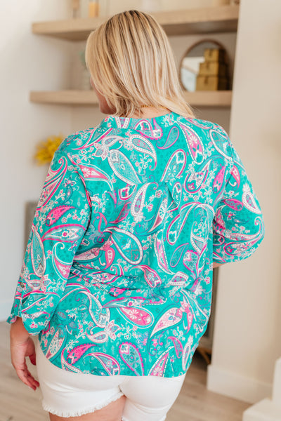 Lizzy Top in Aqua and Pink Paisley Southern Soul Collectives
