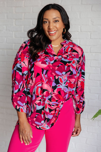 Lizzy Top in Black and Magenta Multi Floral Southern Soul Collectives