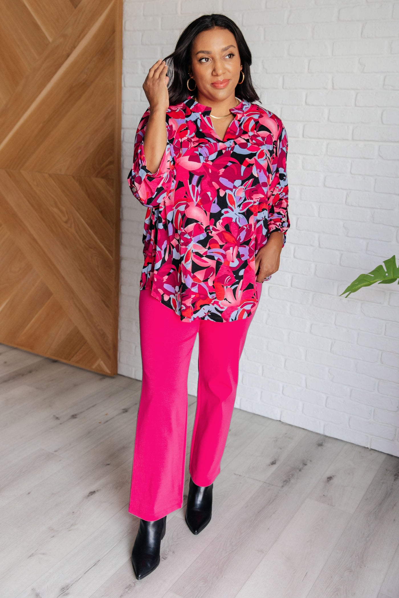 Lizzy Top in Black and Magenta Multi Floral Southern Soul Collectives