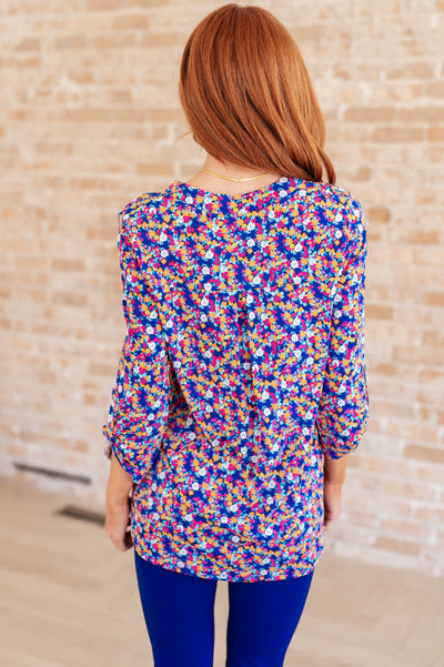 Lizzy Top in Blue and Pink Retro Ditsy Floral Southern Soul Collectives